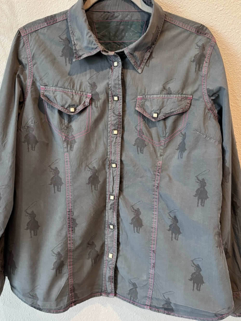 VTG! Horse Western Print olive green Button-Up Shirt by Barn Fly.